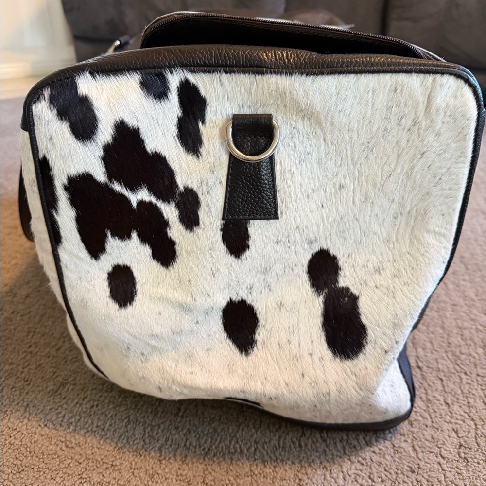 Genuine Cowhide weekender Bag- black and white hair on hide travel duffel bag - Picture 8 of 8